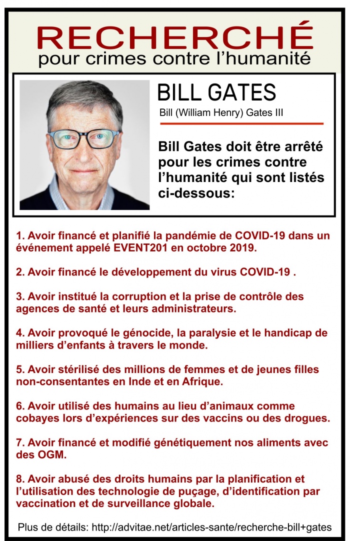 Bill Gates recherch� pour atteinte aux droits humains, g�nocide et crimes contre l'humanit�