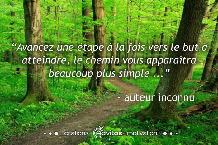 Avancez une �tape � la fois vers le but � atteindre, le chemin vous para�tra plus simple