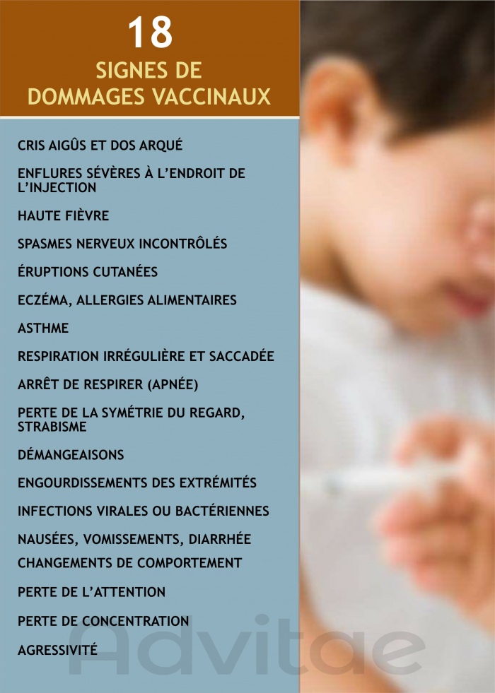 18 signes de r�actions ind�sirables et de dommages vaccinaux potentiels