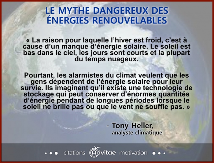 Climat: les �nergies vertes comme l'�olien et le solaire, ne peuvent suppl�er � la demande hivernale