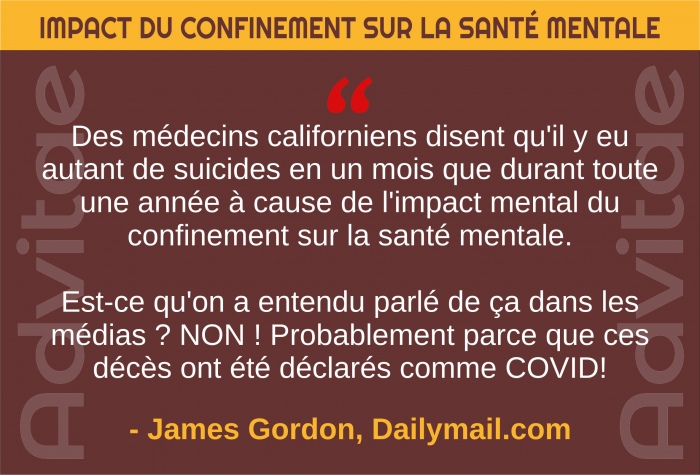 COVID: Des m�decins californiens disent qu'il y eu autant de suicides en un mois que durant toute une ann�e