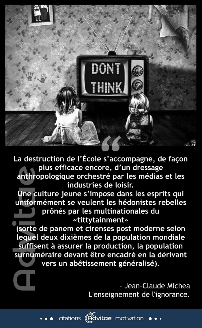 La destruction de l��cole s�accompagne d�un dressage anthropologique orchestr� par les m�dias et les industries de loisir
